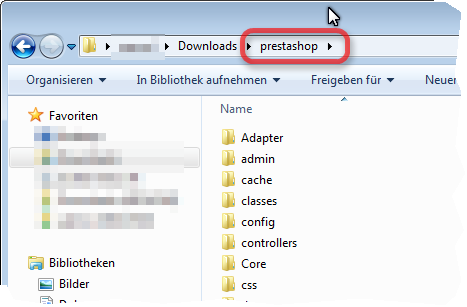 Installationsverzeichnis PrestaShop