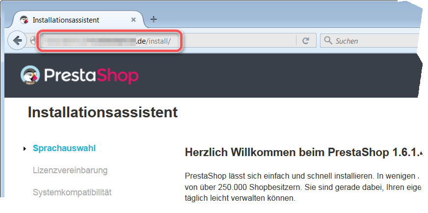Installationsassistent im Browser aufrufen