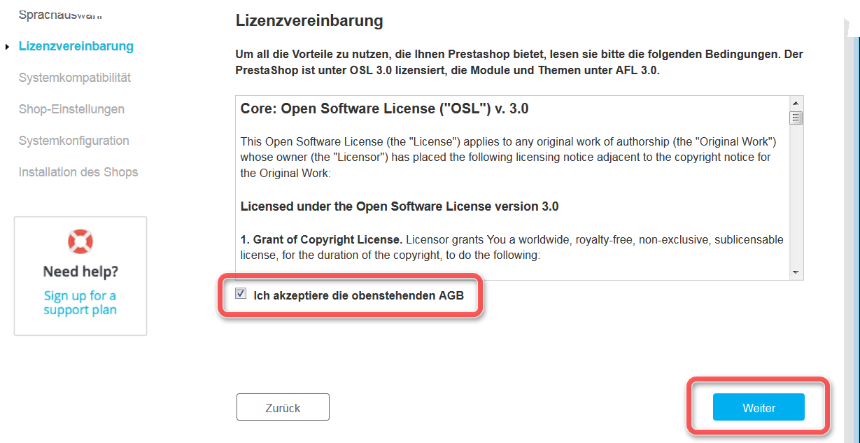 Prestashop Installationsassistent