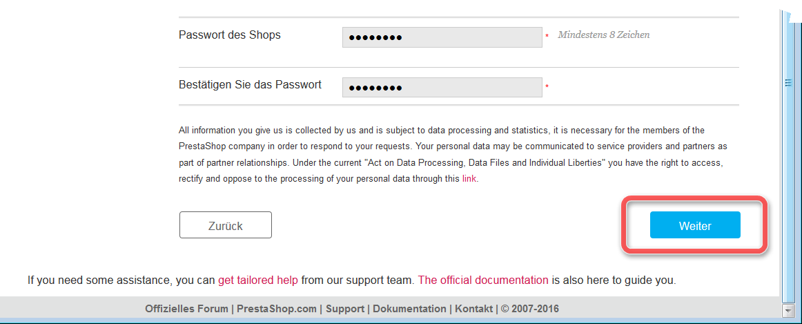 Prestashop Installationsassistent