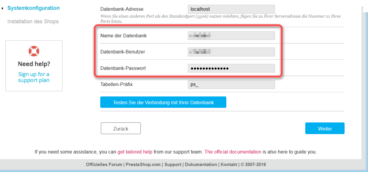 Prestashop Installationsassistent