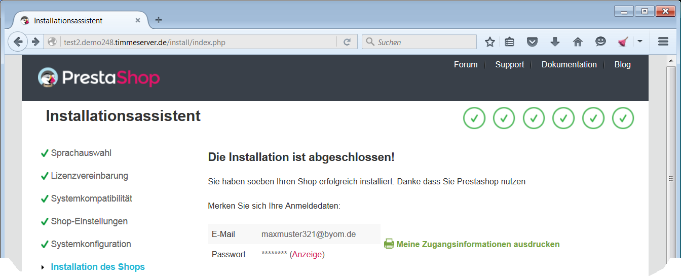 Prestashop Installationsassistent