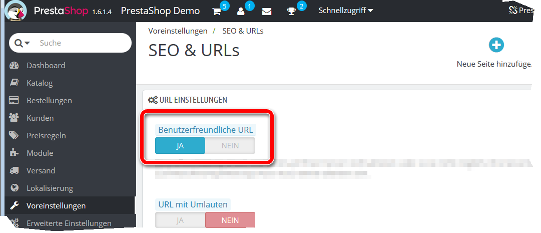PrestaShop SEO URLs